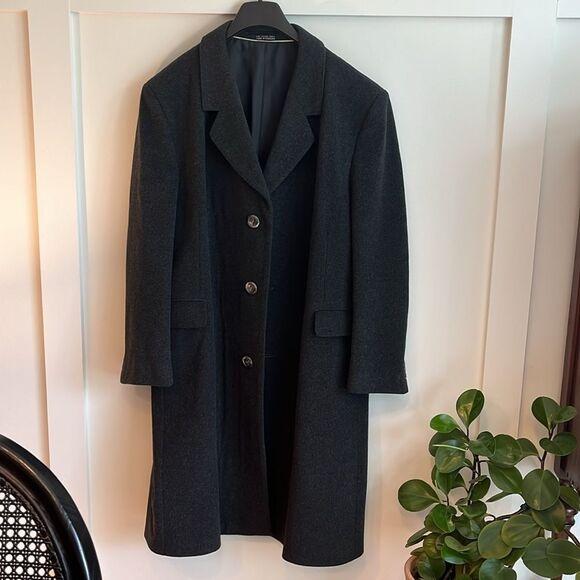 JELLER Vintage 100% cashmere coat long length pockets button up made in Hungary - Picture 1 of 6